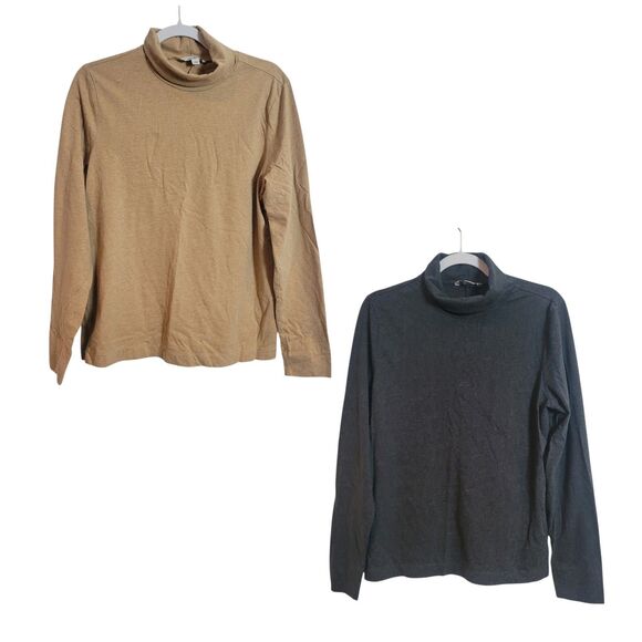L.L. Bean Tops - LL Bean Set of 2 Cotton Turtleneck Shirts Tan Gray Basic Casual Womens Sz Large